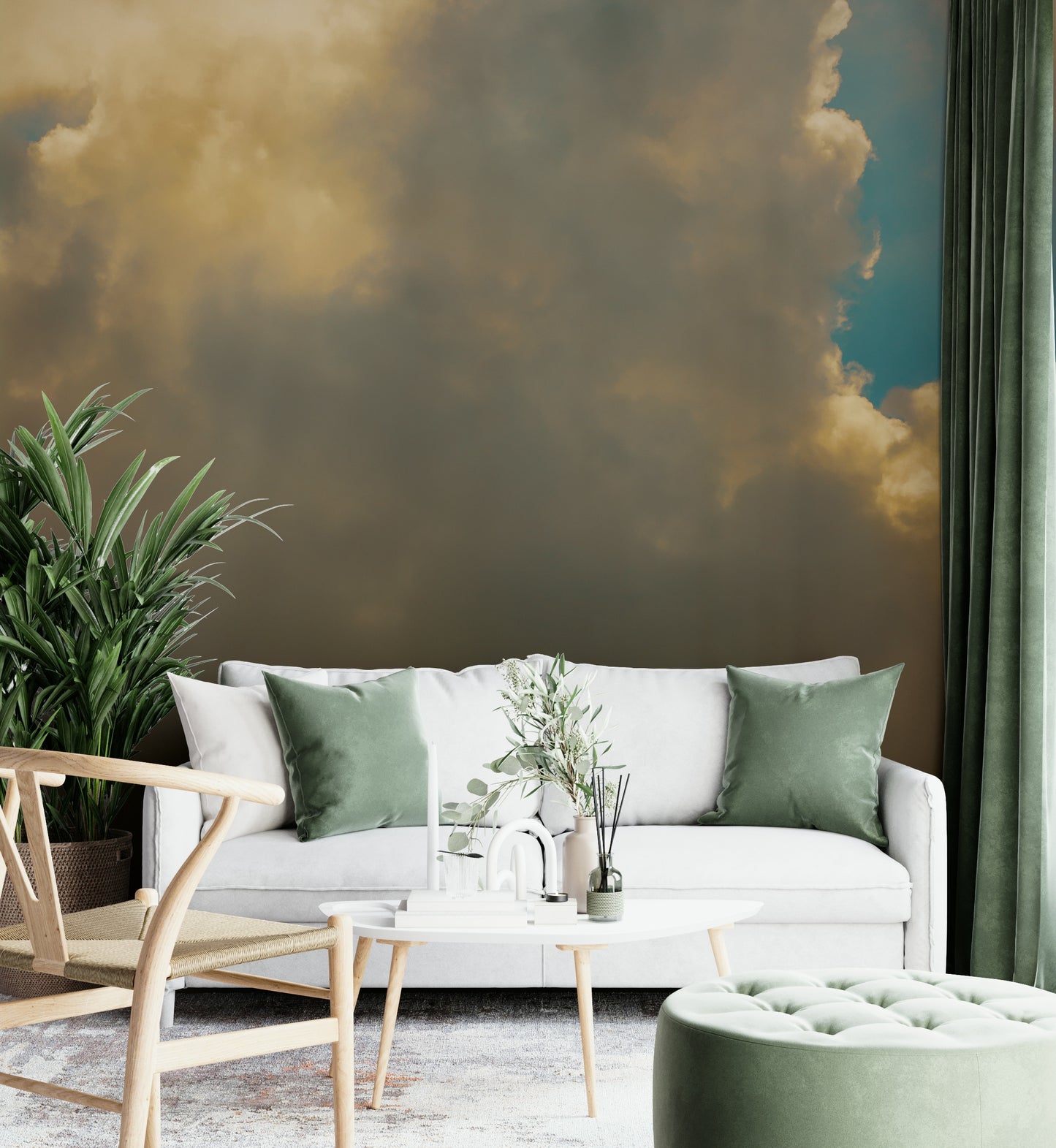 A tranquil cloud formation wall mural for your decor.

