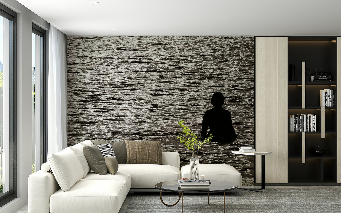 An artistic nature escape mural for home decor.

