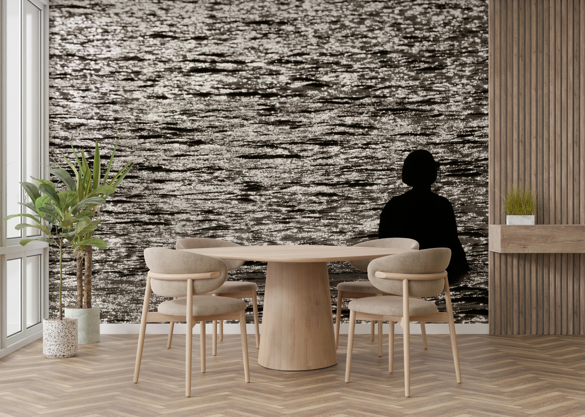 A graceful natural landscape wall mural in warm tones.

