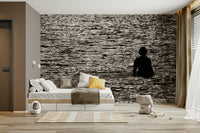 A peaceful seaside view mural on decorative wallpaper.

