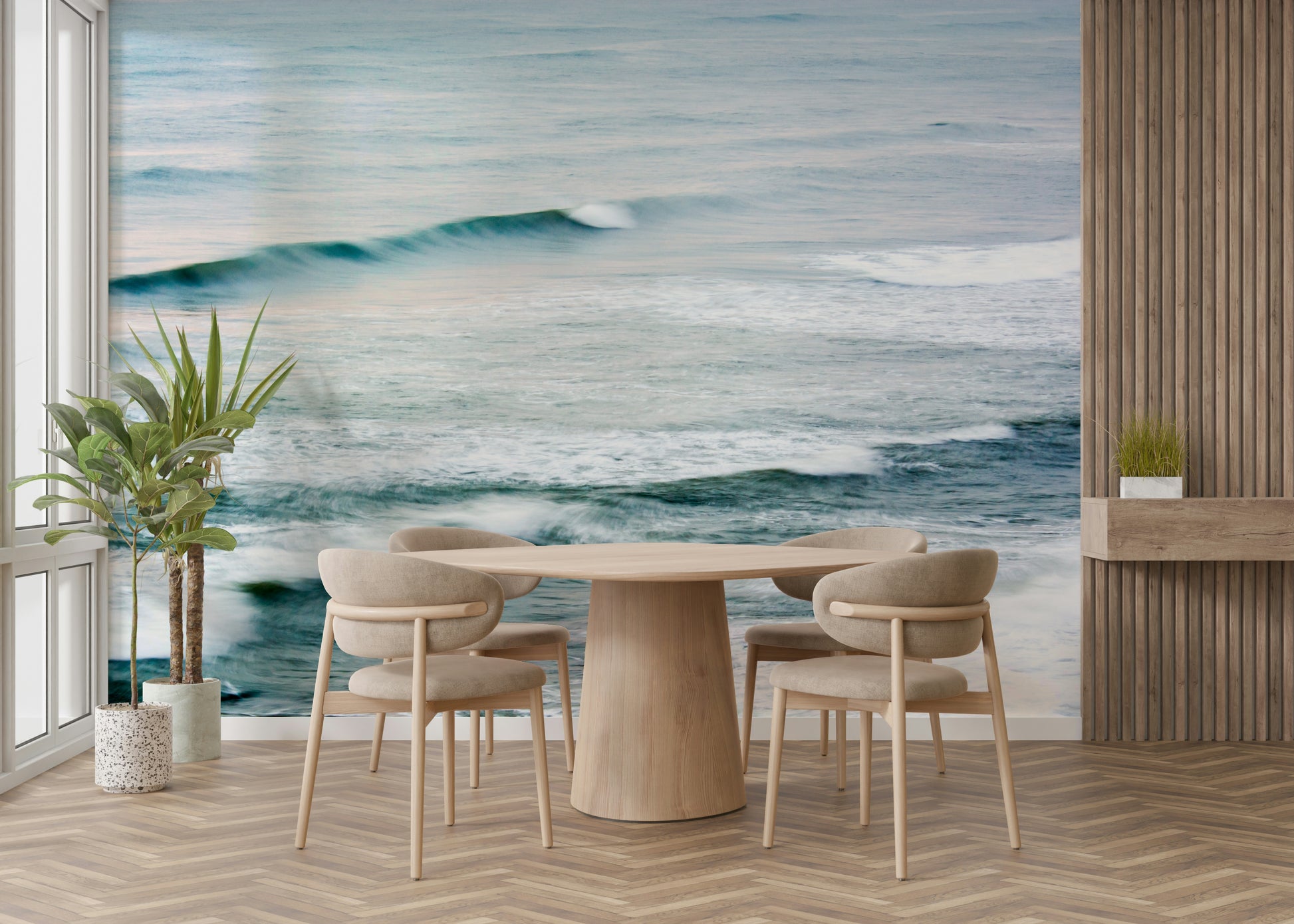 A serene coastal fishing wall mural for your decor.



