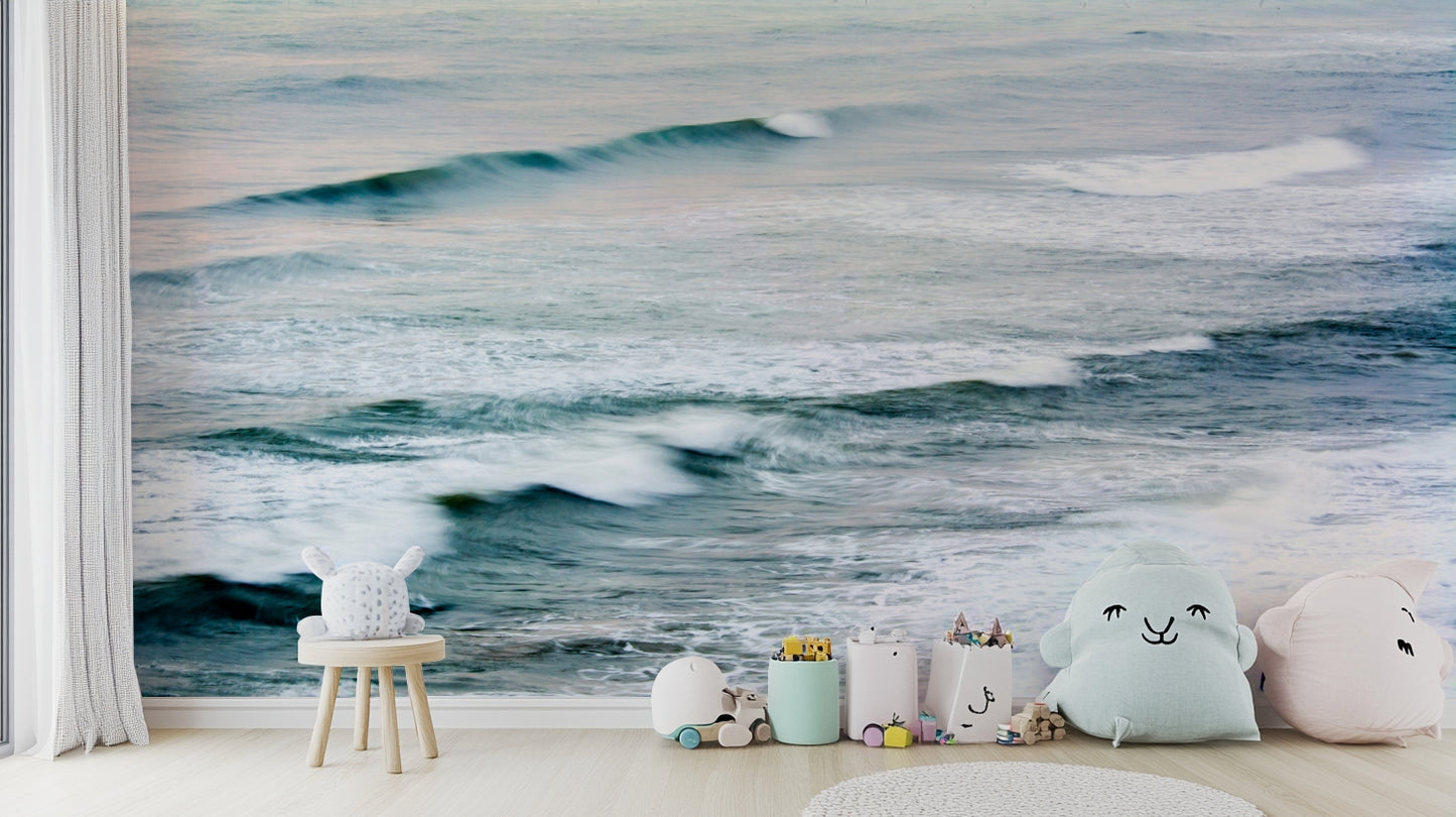 A beautiful nautical scene wall mural for a living room.


