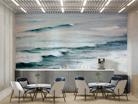 A peaceful open ocean mural on decorative wallpaper.



