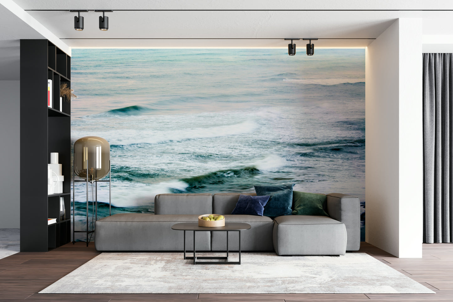 A serene coastal fishing wall mural for your decor.

