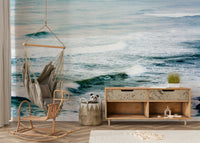 A beautiful nautical scene wall mural for a living room.

