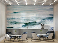 A calming water movement wallpaper mural that defines a space.

