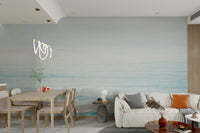 A peaceful open ocean mural on decorative wallpaper.

