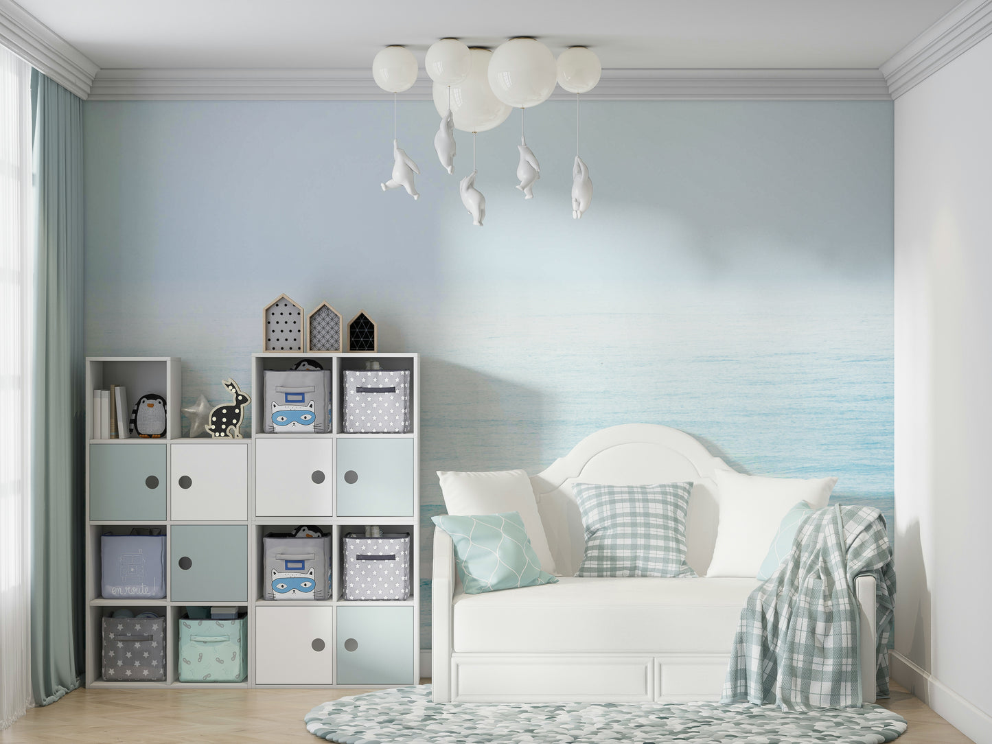 An artistic ocean landscape mural for home decor.

