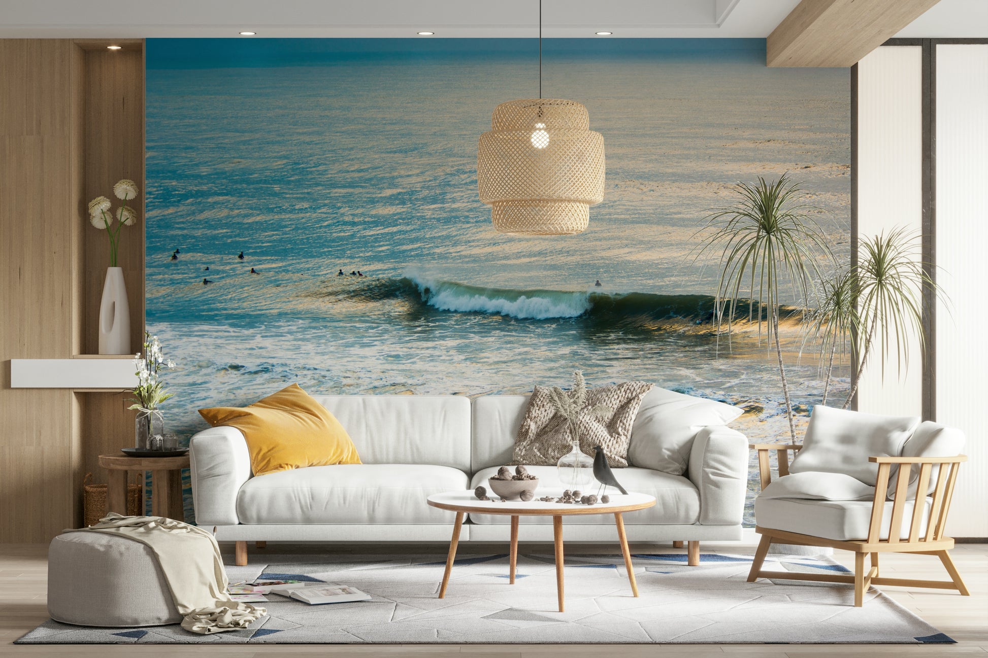 A serene winter wave wall mural for nautical decor.

