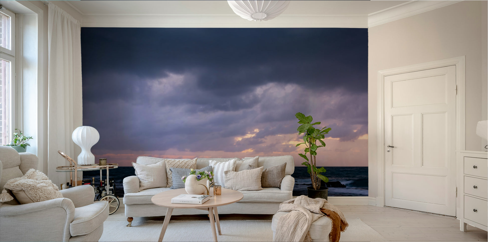 A graceful modern abstract wall mural in soft tones.

