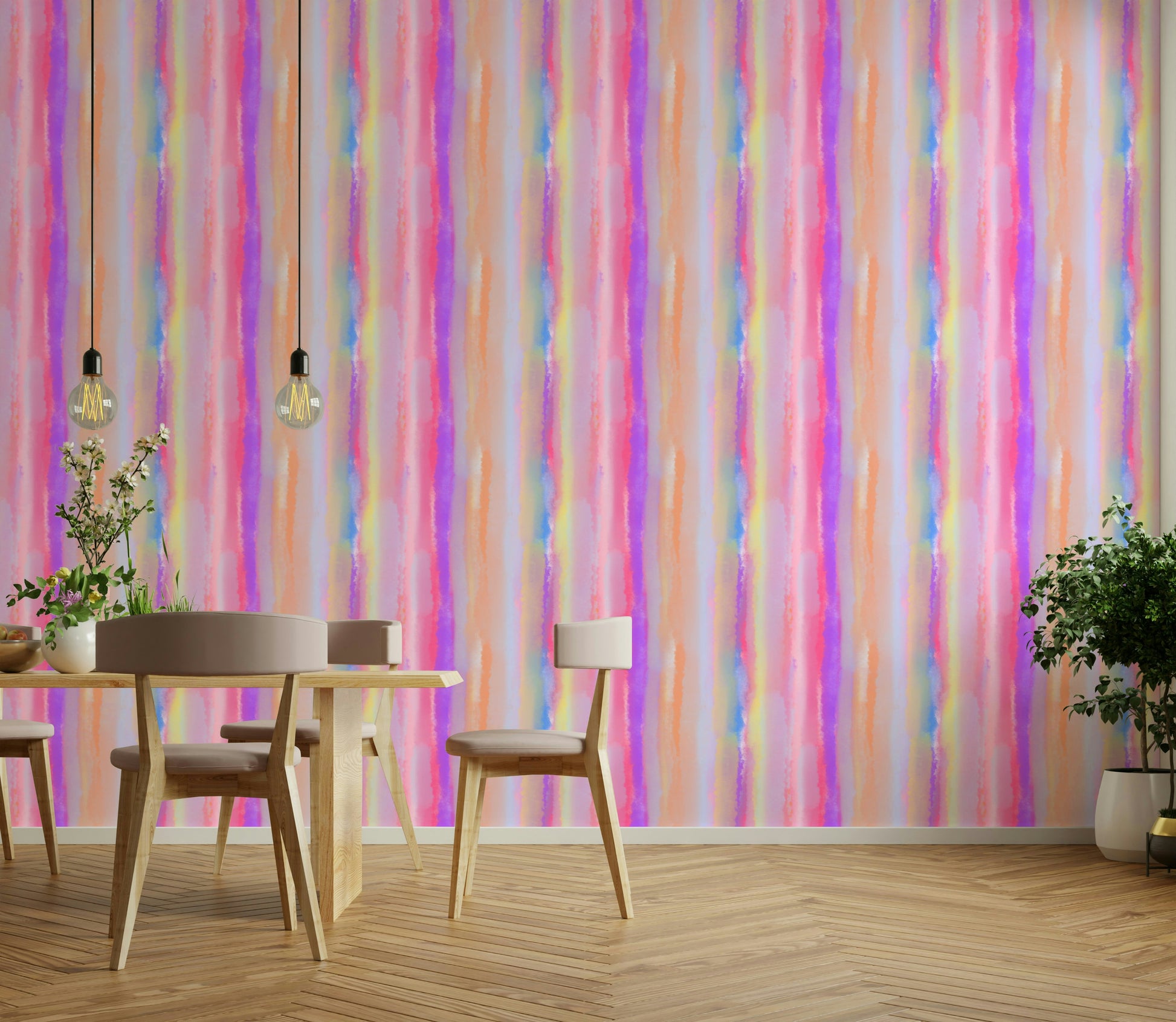 A calming colorful stripe wallpaper mural that defines a space.


