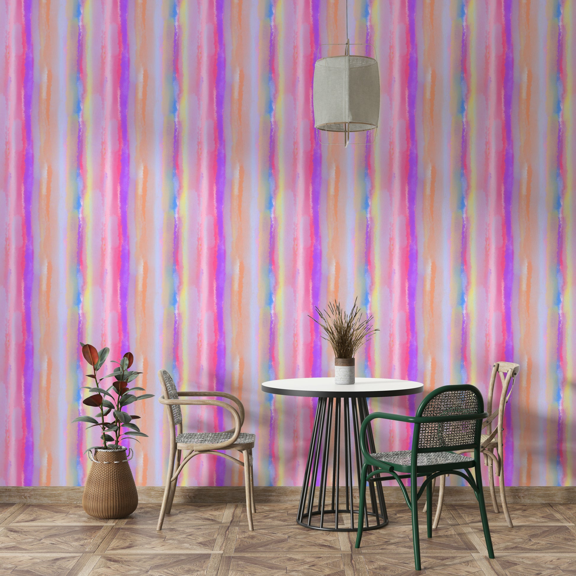 A graceful bold stripe wall mural in cheerful tones.


