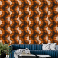 An artistic abstract shape mural on minimalist wallpaper.

