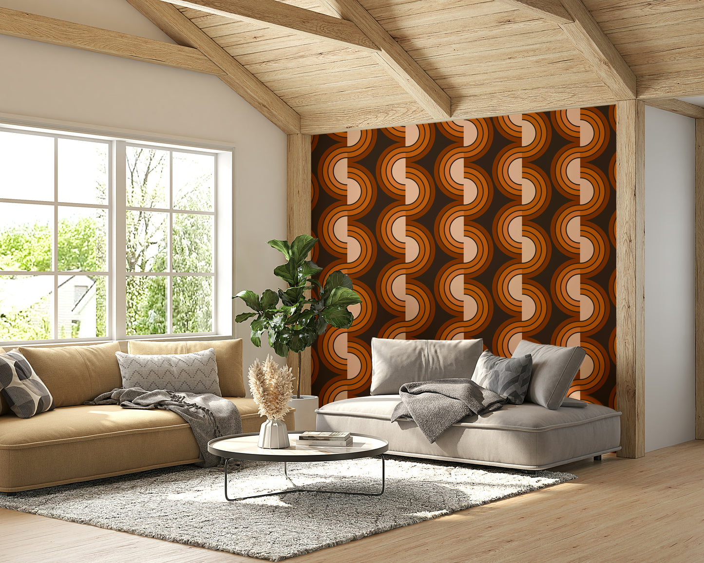 A peaceful abstract pattern mural on decorative wallpaper.


