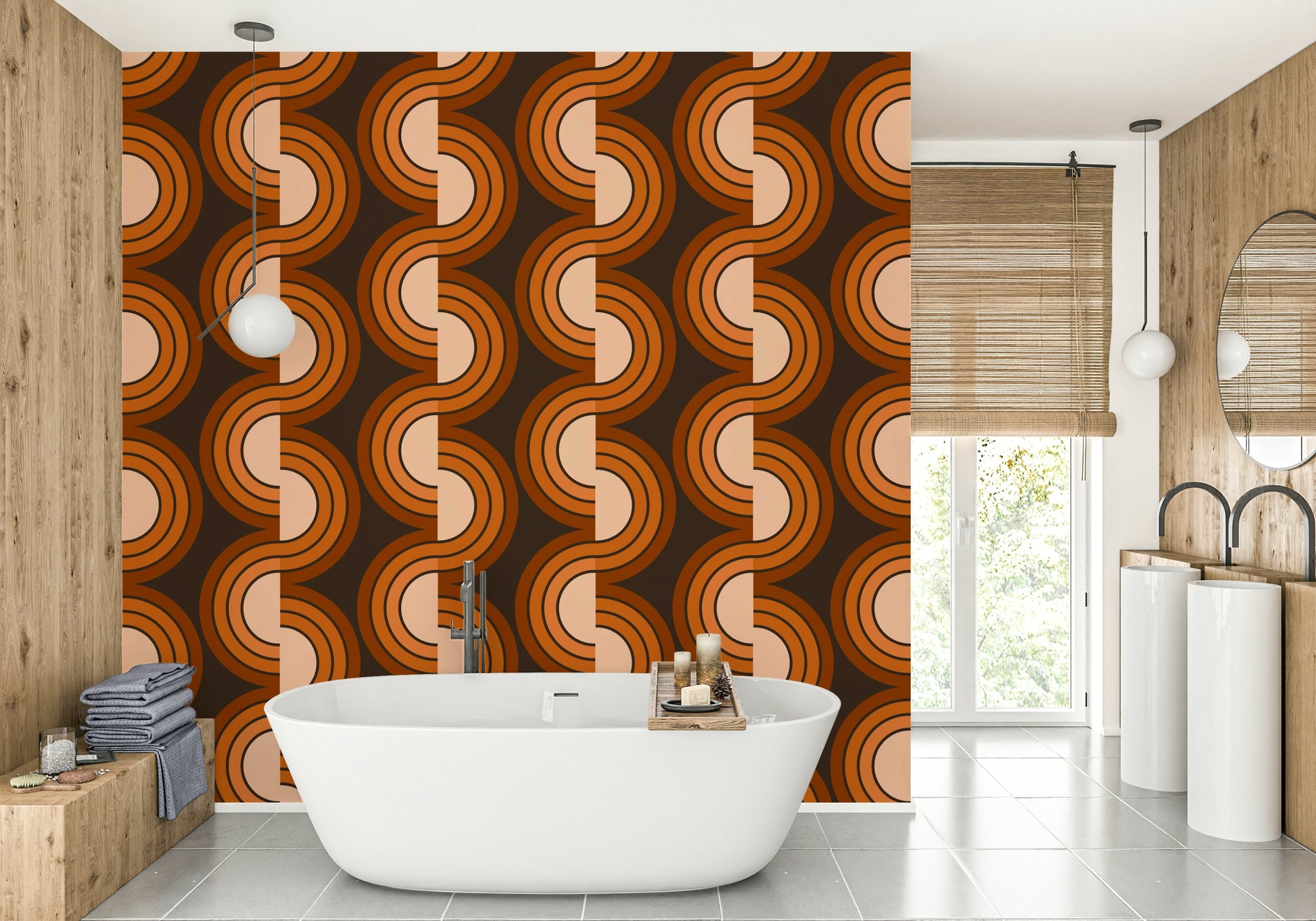 A beautiful retro geometric wallpaper mural for a modern home.

