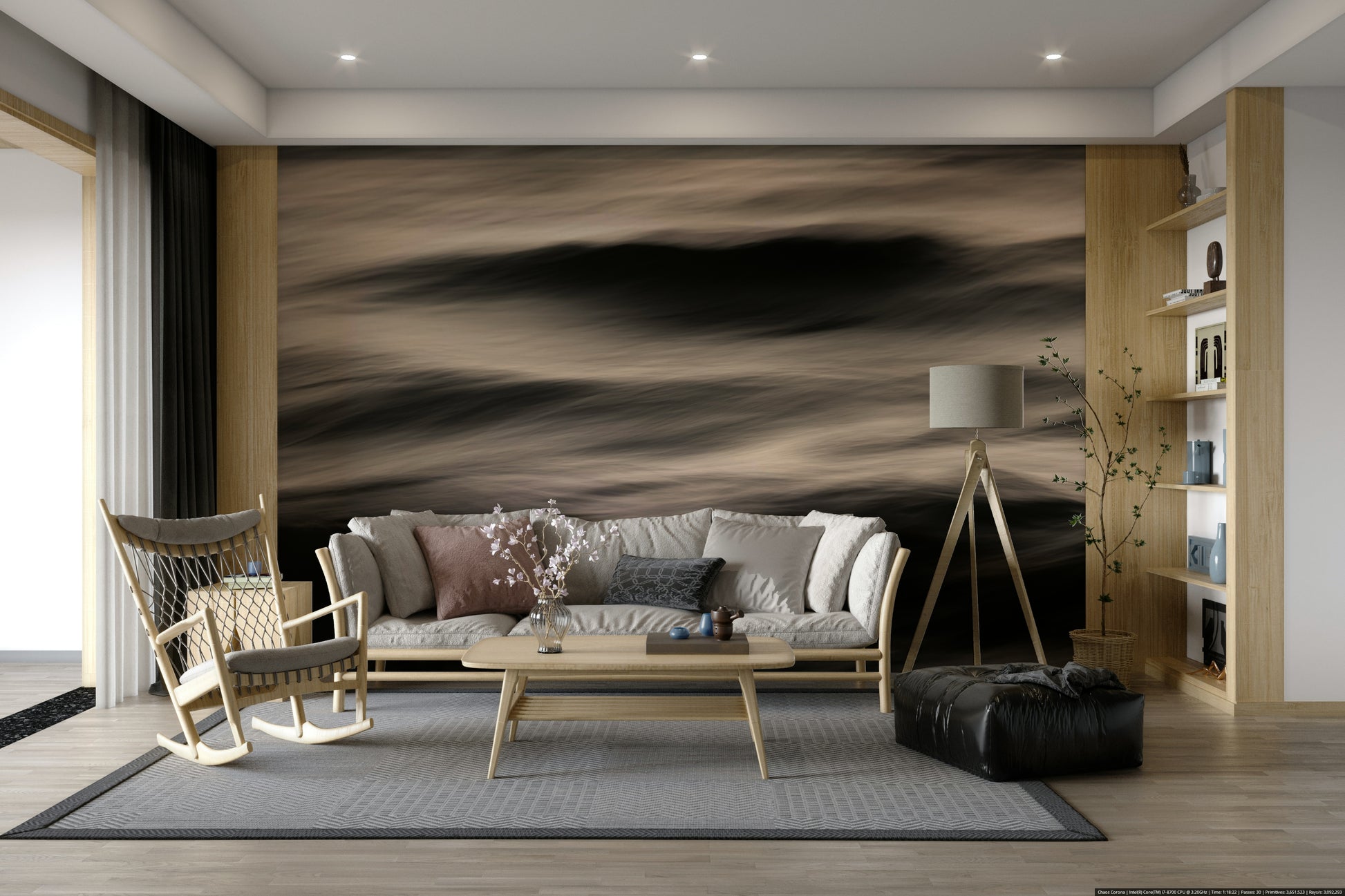 A graceful subtle pattern wall mural in cool, natural tones.

