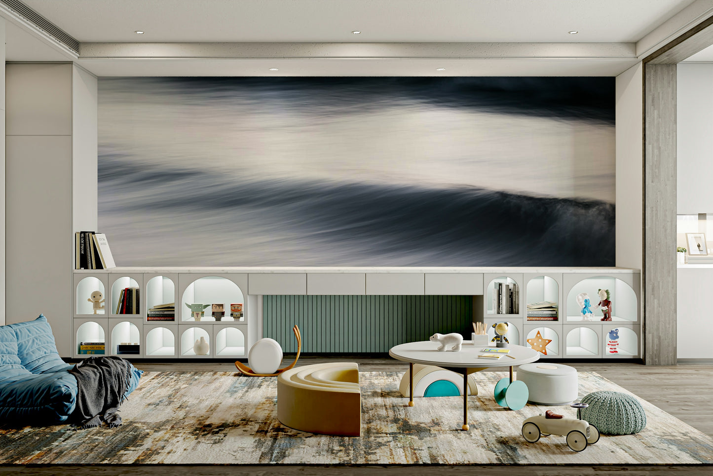 A beautiful abstract wave wallpaper mural for a modern home.

