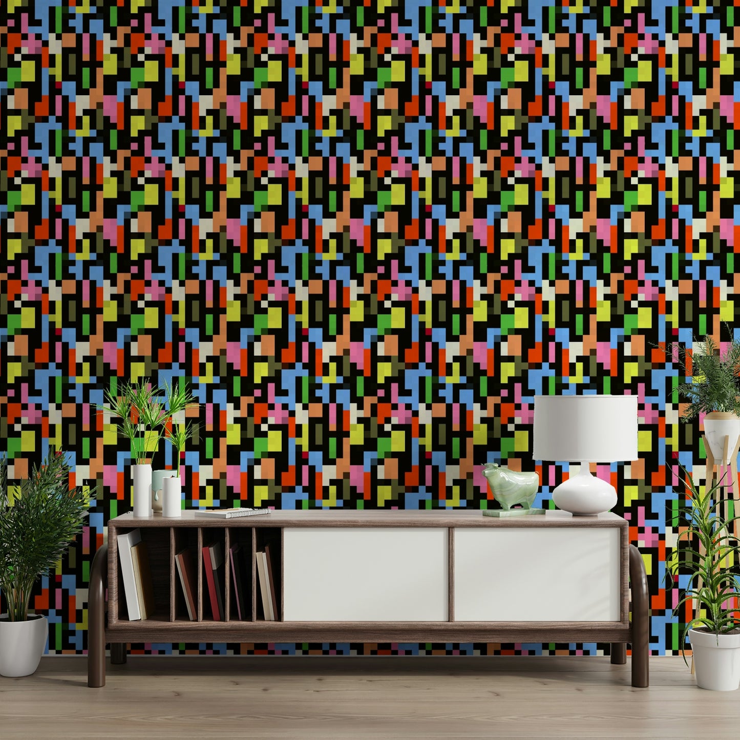 A contemplative geometric design wallpaper mural for a feature wall.

