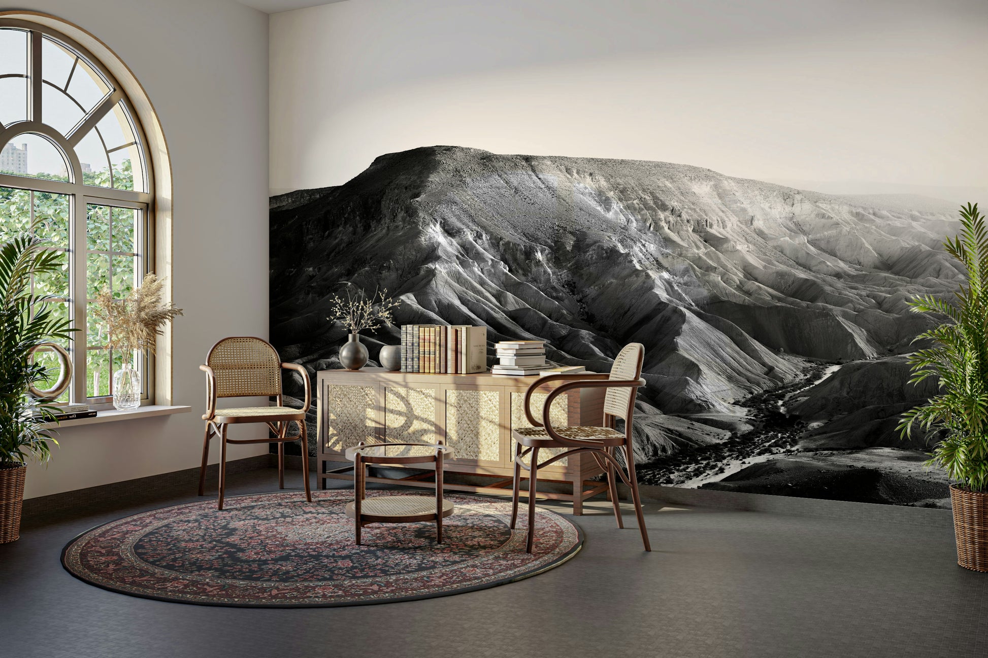 A beautiful panoramic vista wall mural for a living room.

