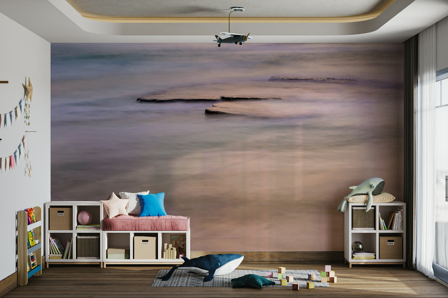 An artistic nature seascape mural for home decor.

