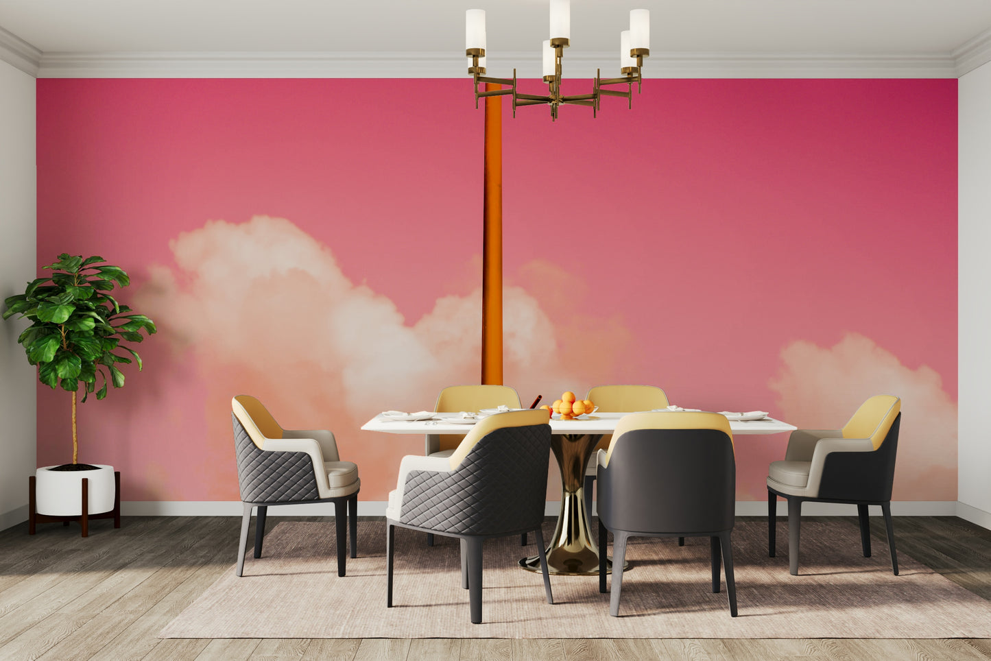 A beautiful pink color block wallpaper mural for a stylish room.

