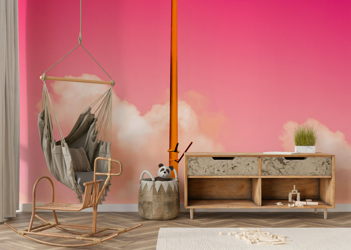 An artistic minimalist shape mural for home decor.

