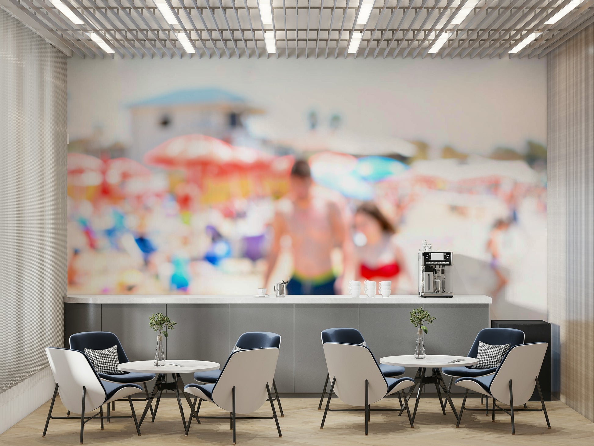 A calming ocean wave wallpaper mural that defines a space.

