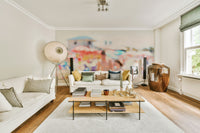 A beautiful coastal rock wallpaper mural with crashing waves.

