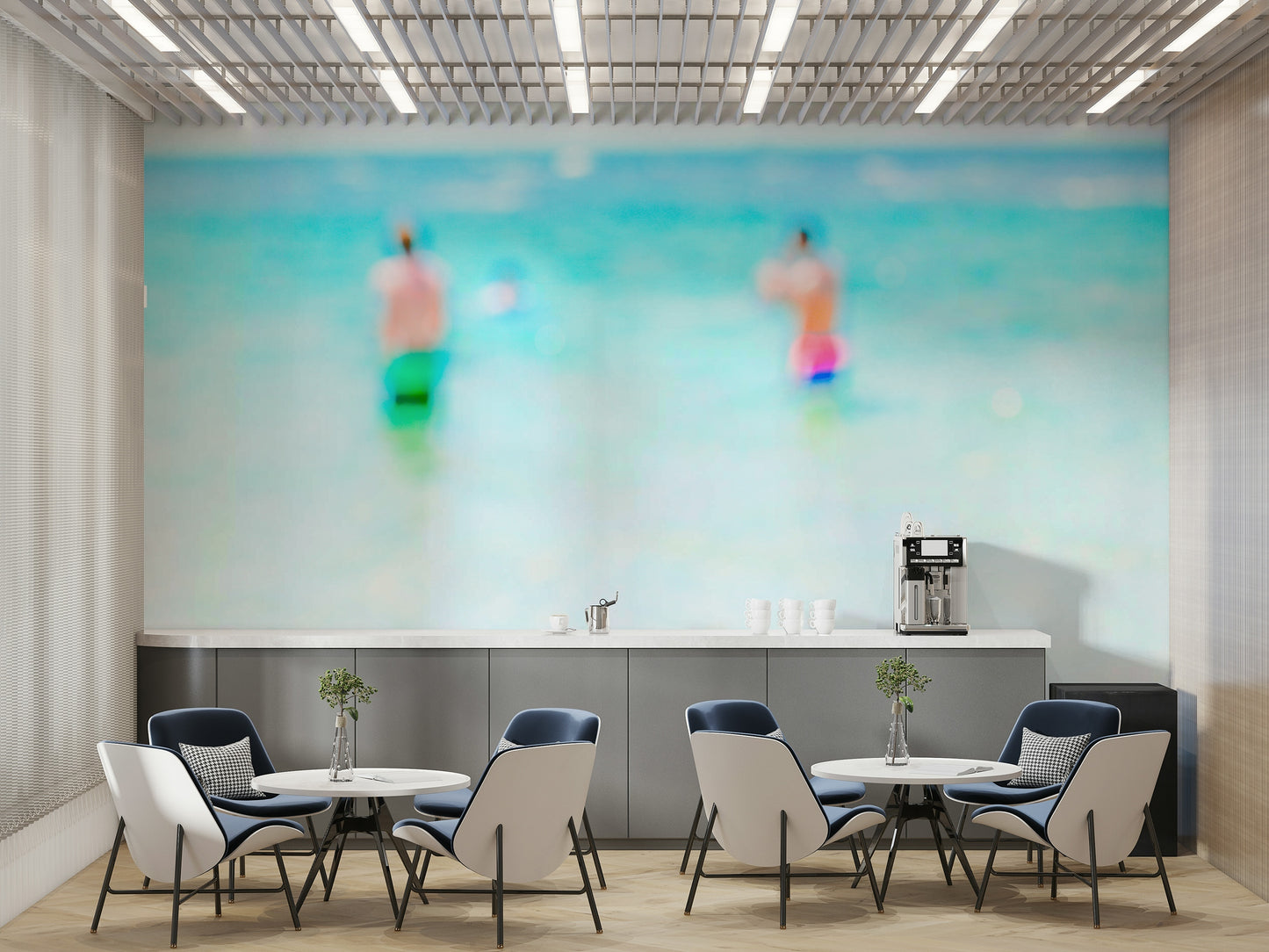 A calming ocean view wallpaper mural that defines a space.

