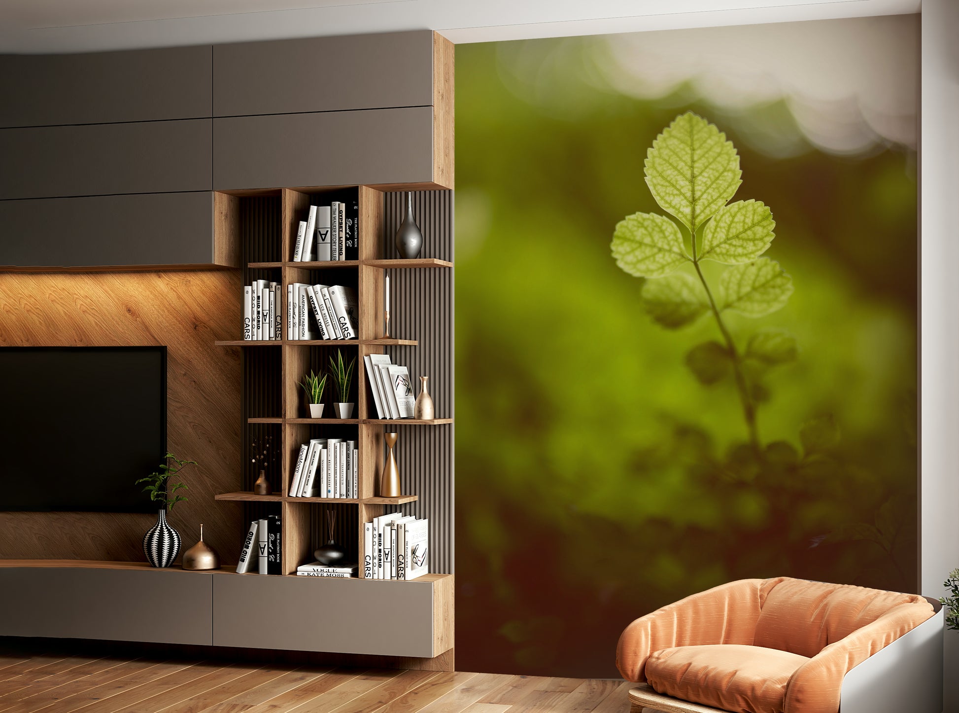 A beautiful lush green wallpaper mural for a modern home.

