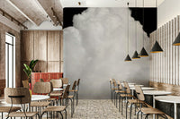 A peaceful open sky mural on decorative wallpaper.

