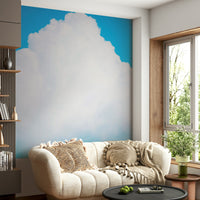 A calming serene sky wallpaper mural that defines a space.

