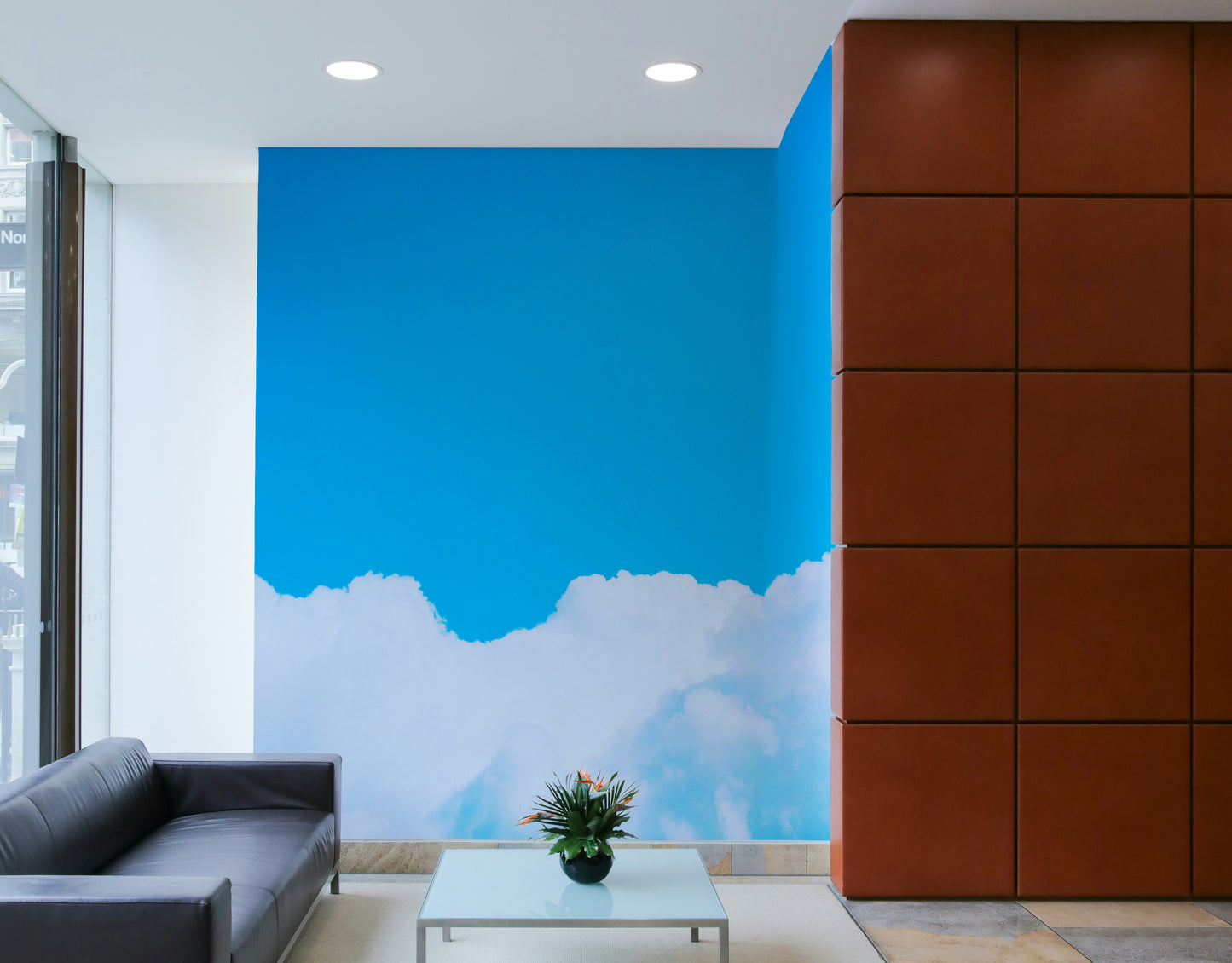 A tranquil blue cloud wall mural for your decor.


