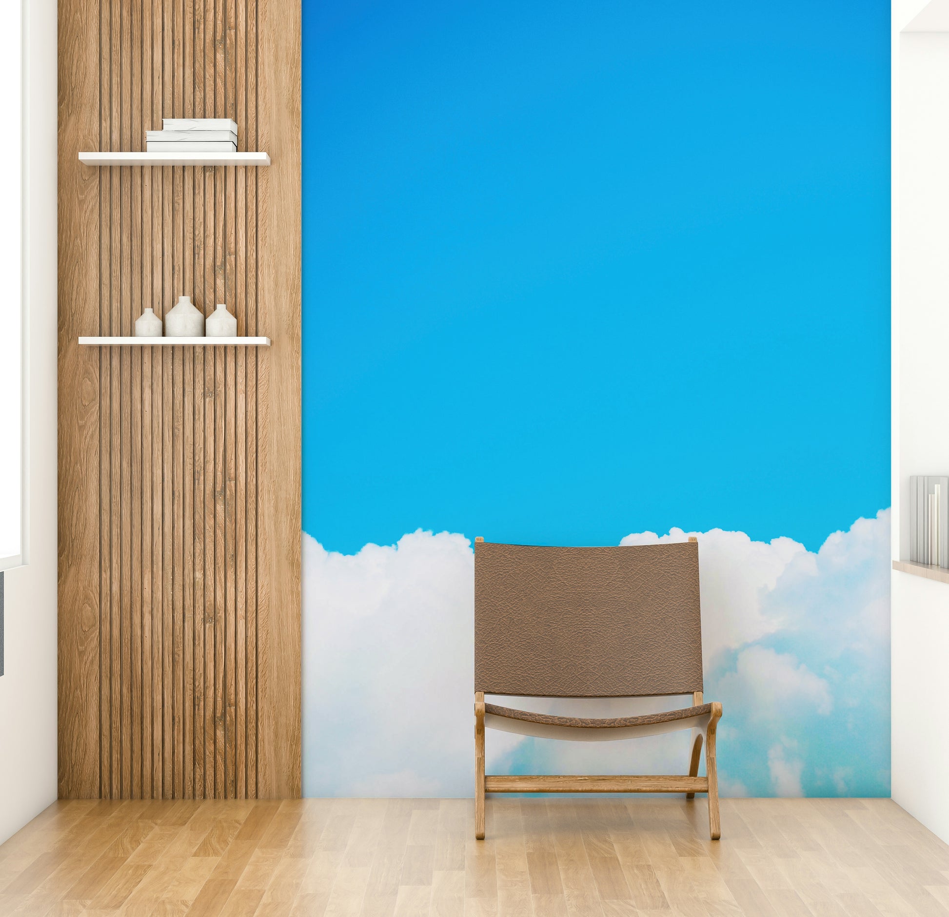 A beautiful serene sky wallpaper mural with soft clouds.



