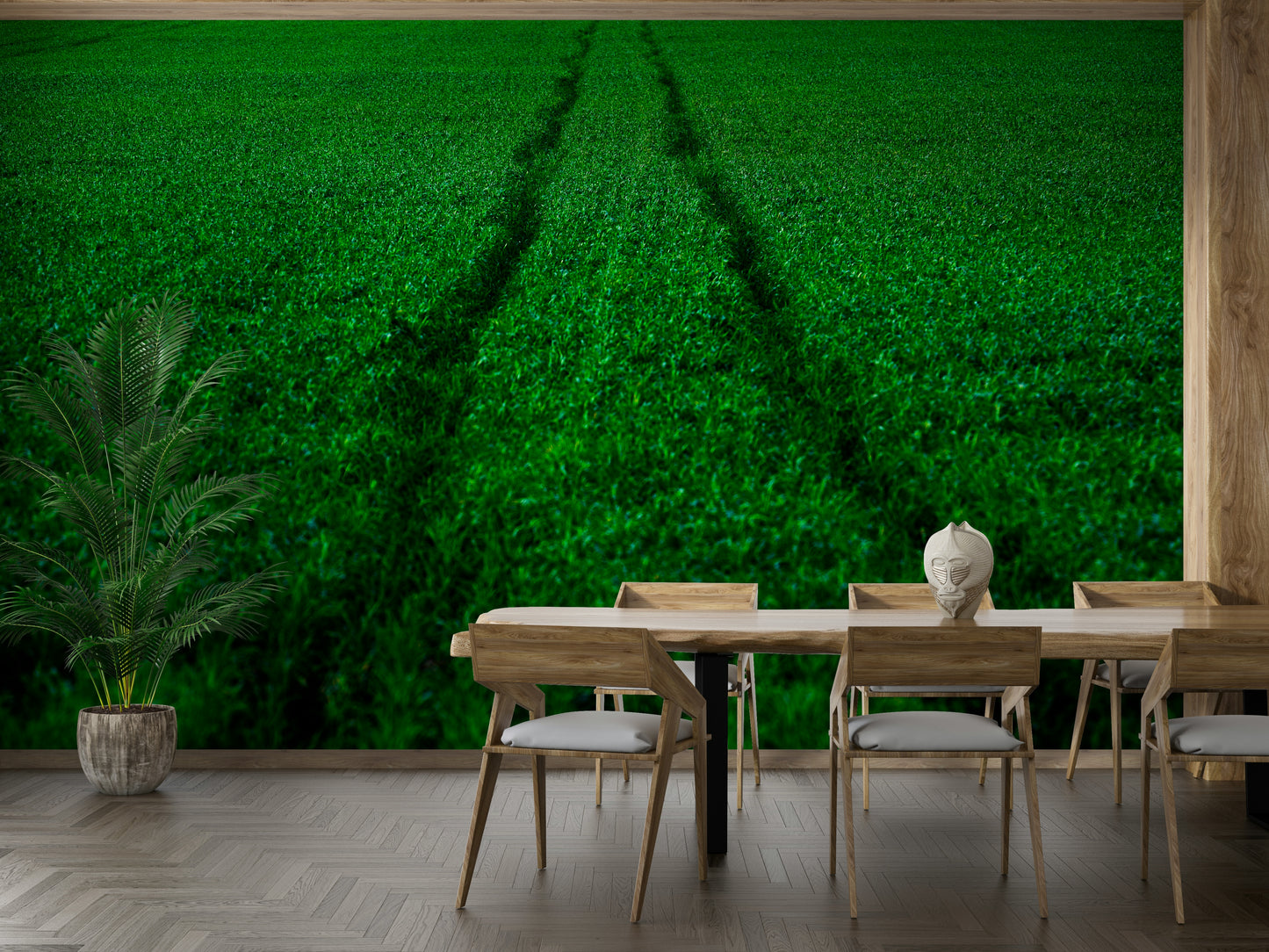 A calming modern sports wallpaper mural that defines a space.

