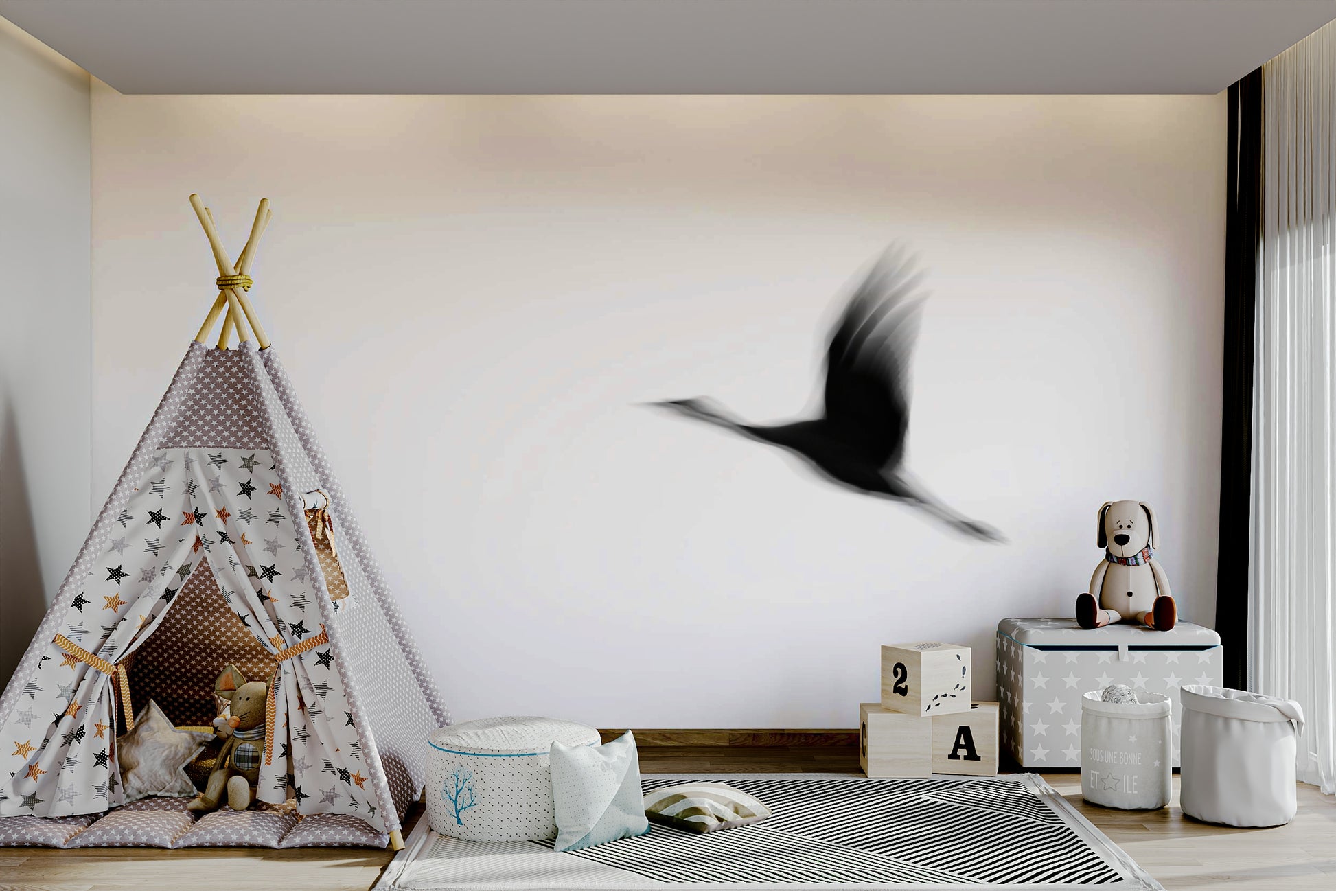 A tranquil bird design wall mural for your decor.


