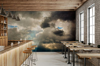 A beautiful modern cloud wall mural for a living room.

