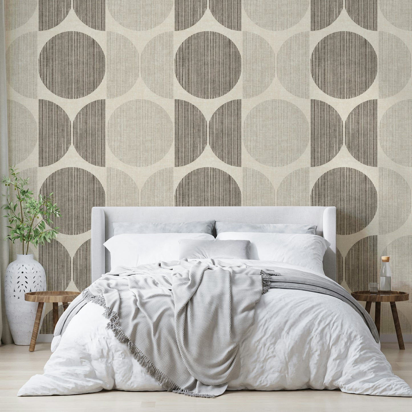 A calming modern design wallpaper mural that defines a space.

