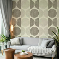 A peaceful geometric abstract mural on decorative wallpaper.

