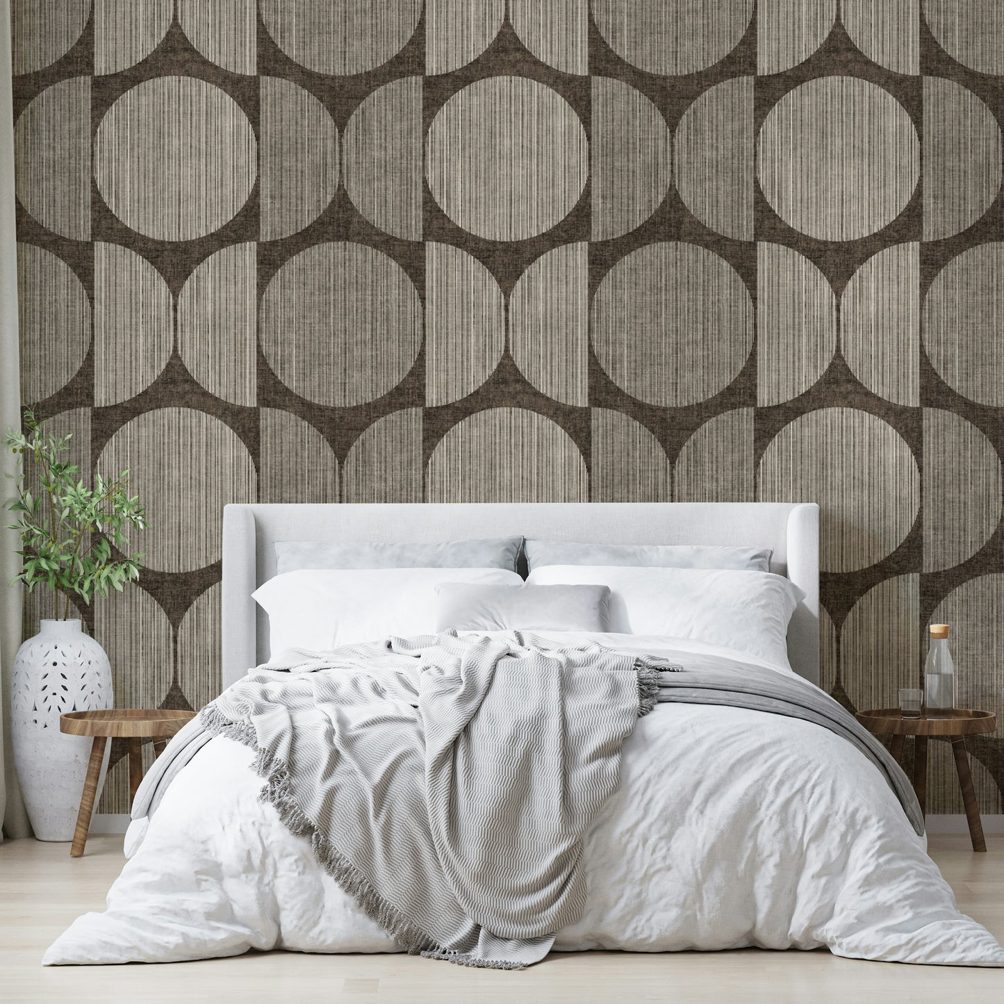 A beautiful rustic geometric wall mural for a living room.

