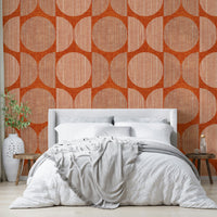 A peaceful geometric abstract mural on decorative wallpaper.

