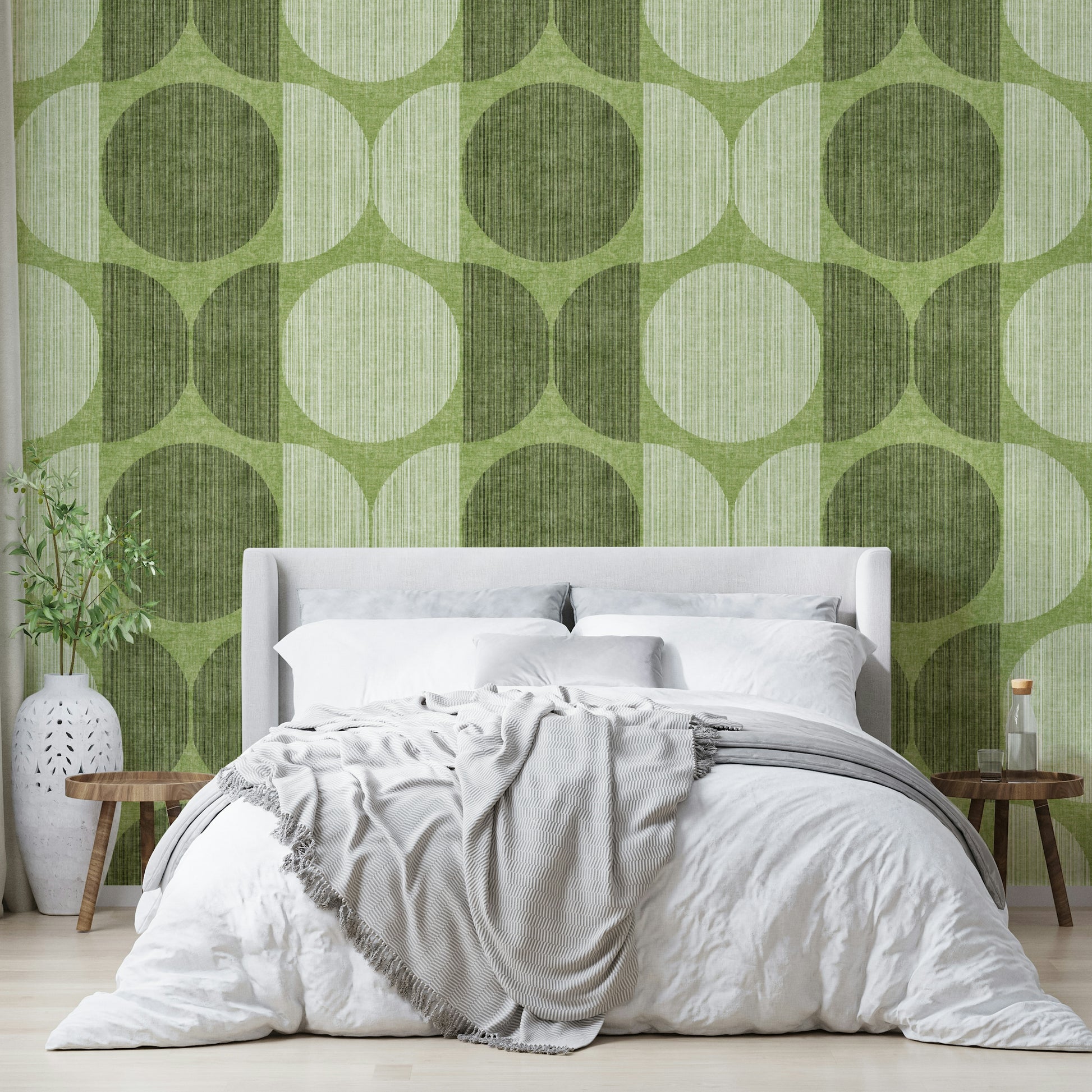 A serene green geometric wall mural for your decor.


