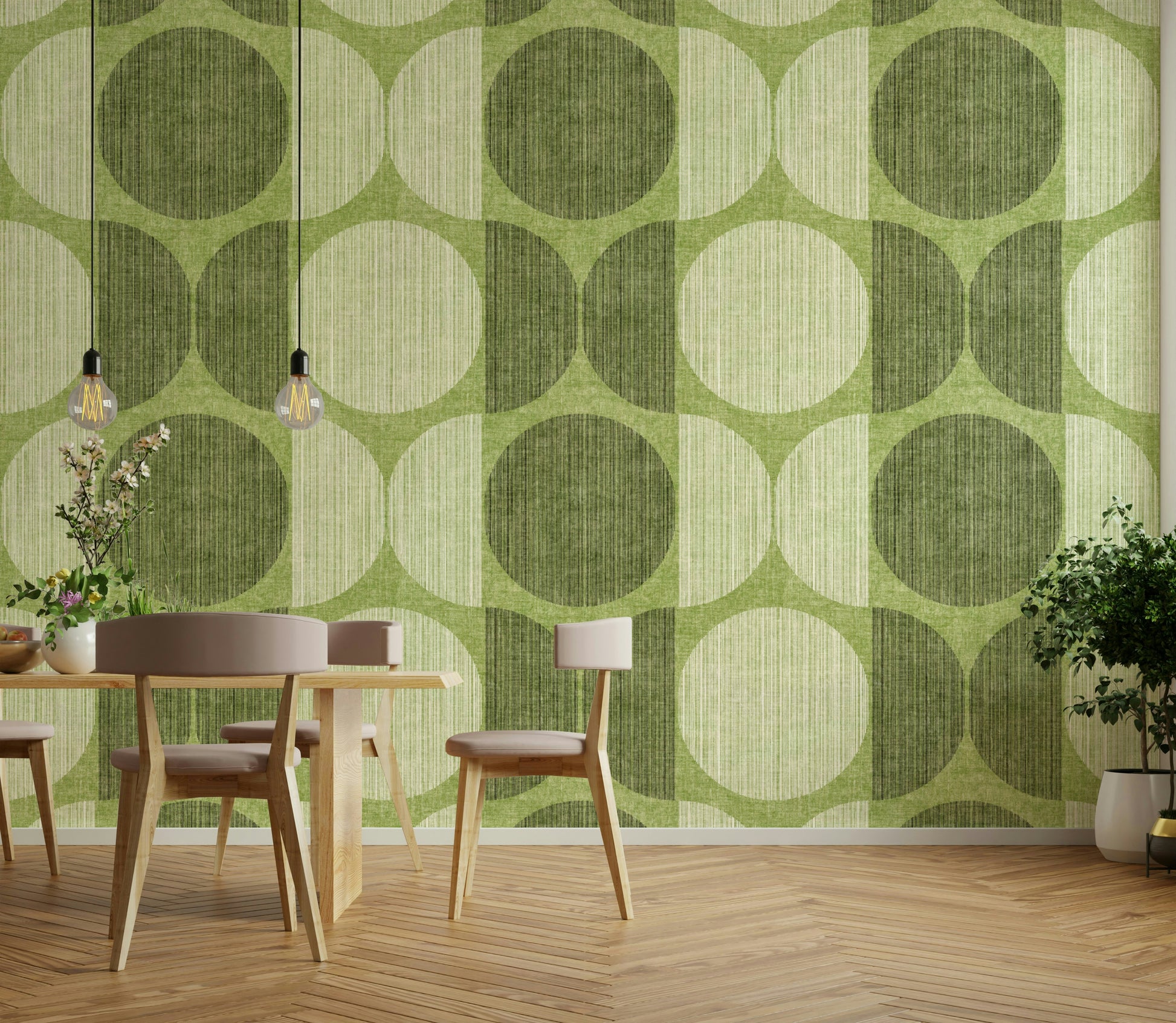 A beautiful retro geometric wall mural for a living room.

