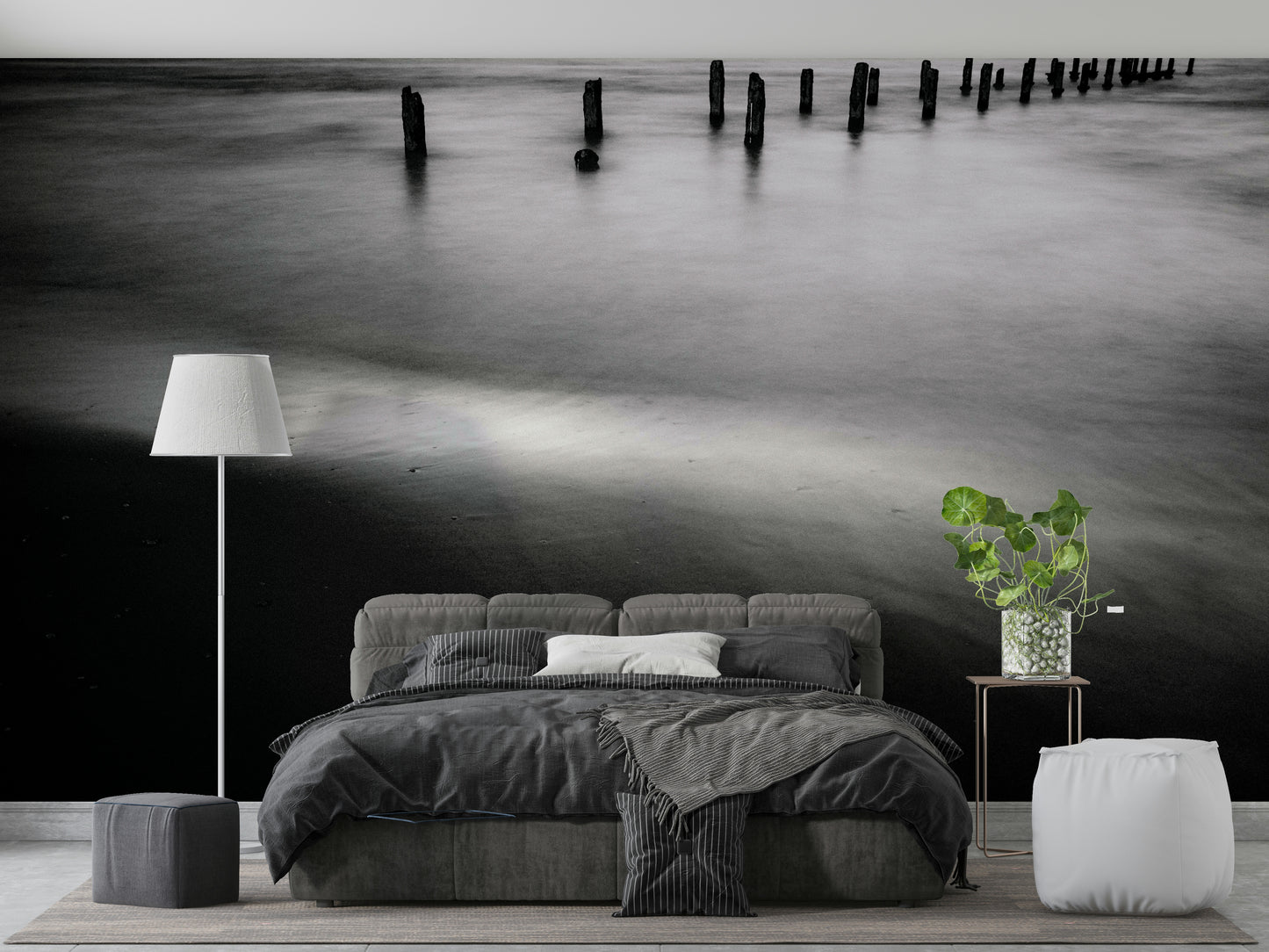 A beautiful wide-angle wall mural of the sea.


