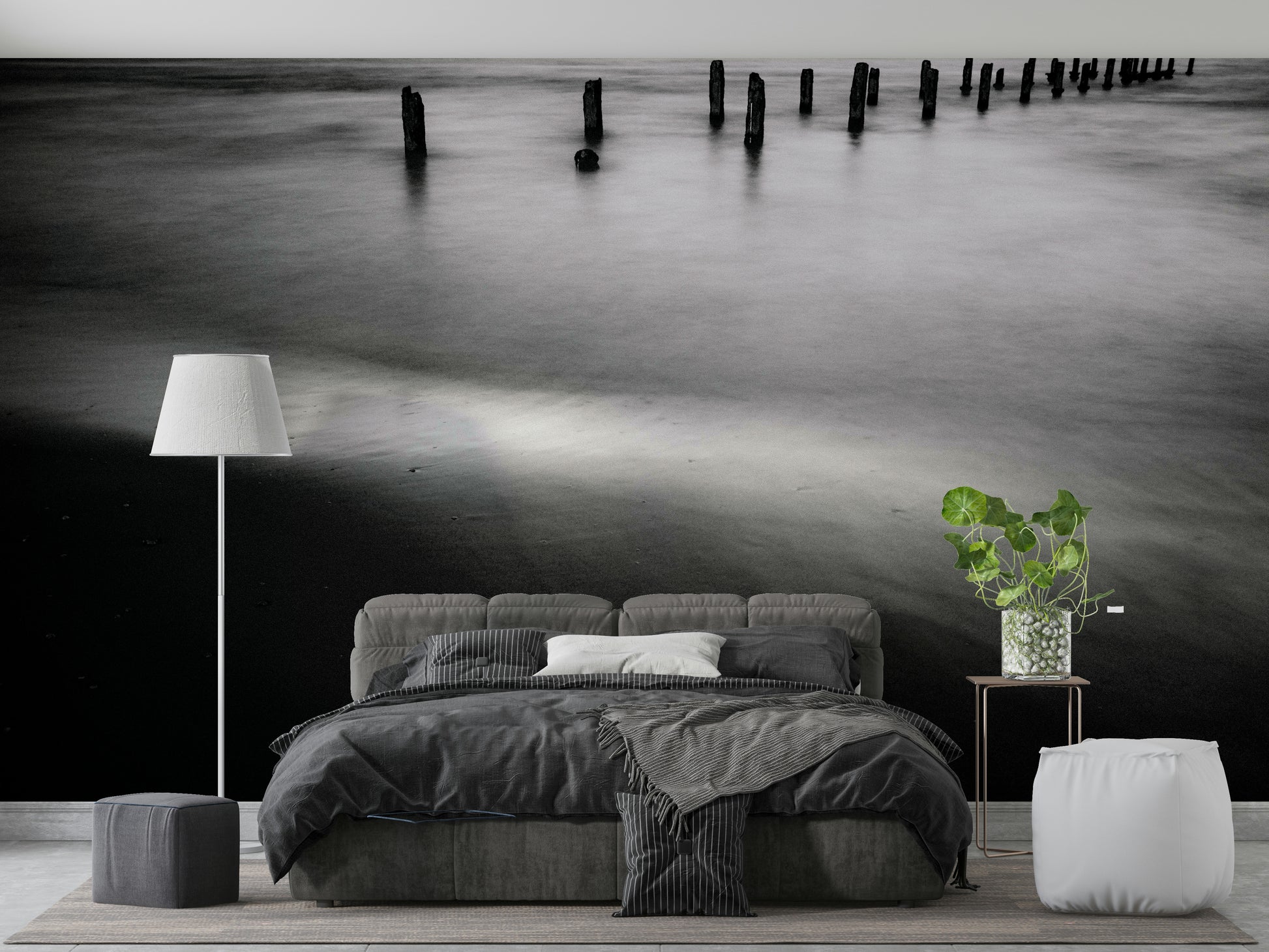 A beautiful wide-angle wall mural of the sea.

