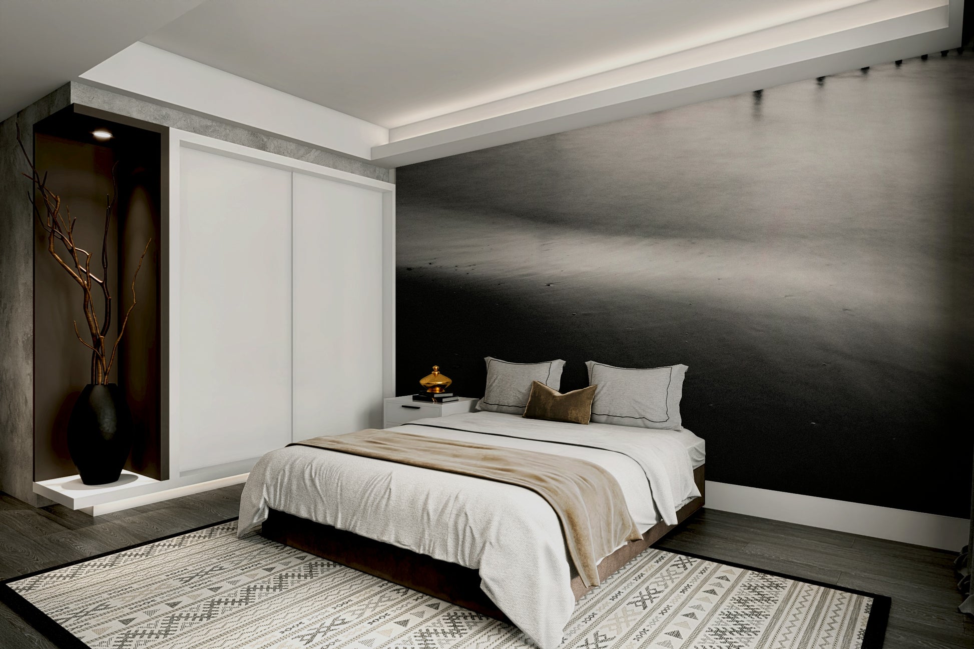 An artistic coastal landscape mural for home decor.

