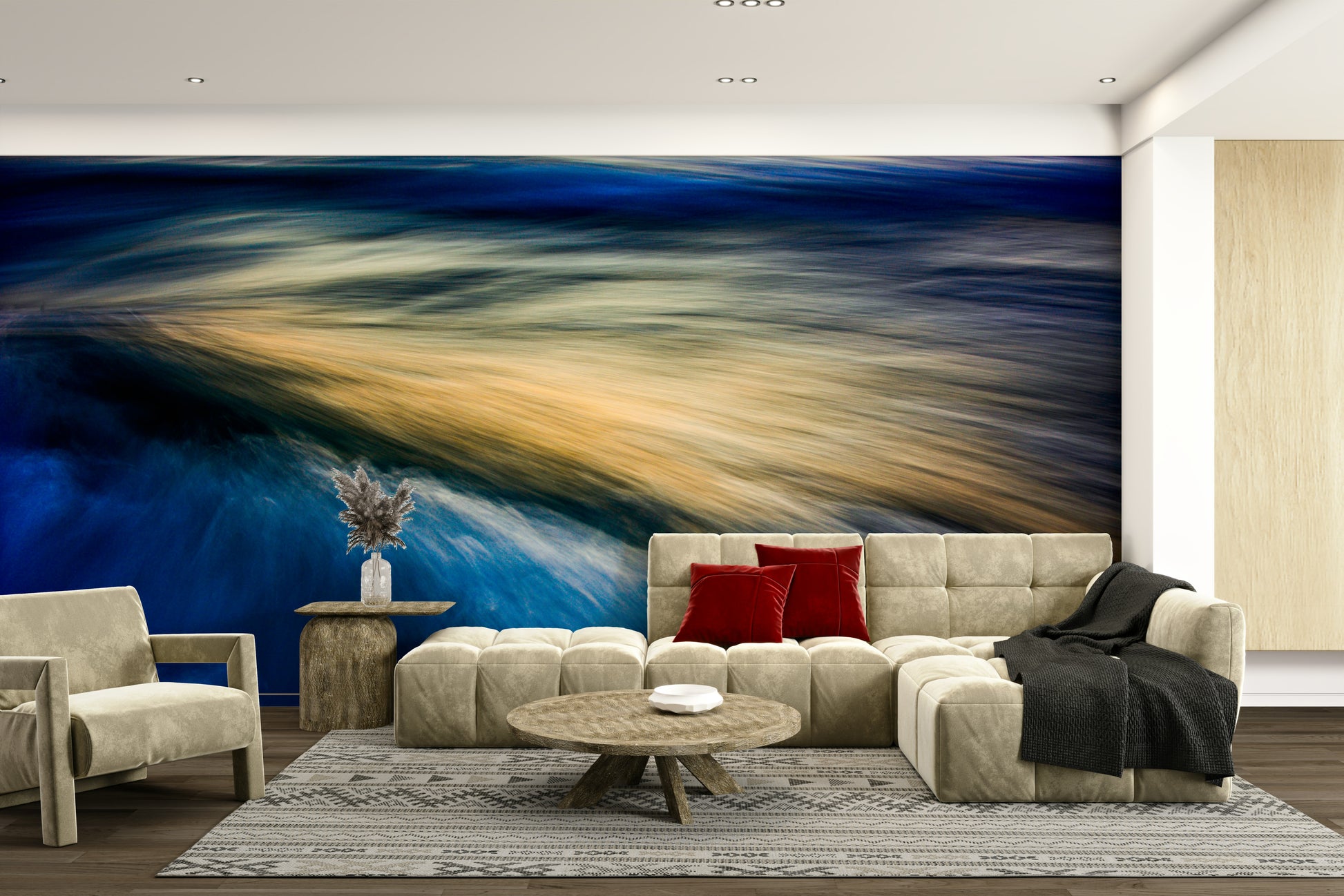 A contemplative wave texture wallpaper mural for a feature wall.

