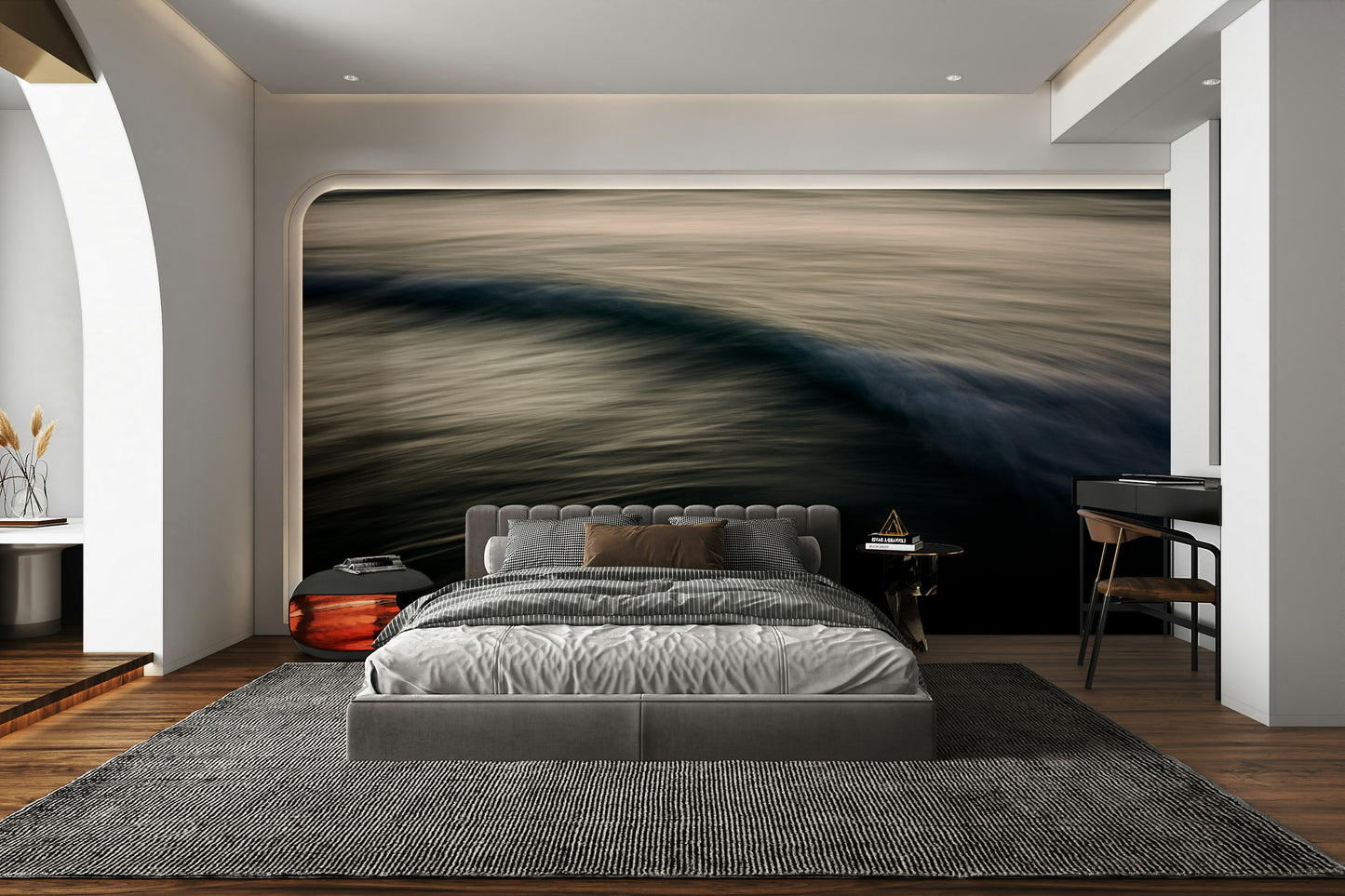A graceful subtle pattern wall mural in cool, natural tones.

