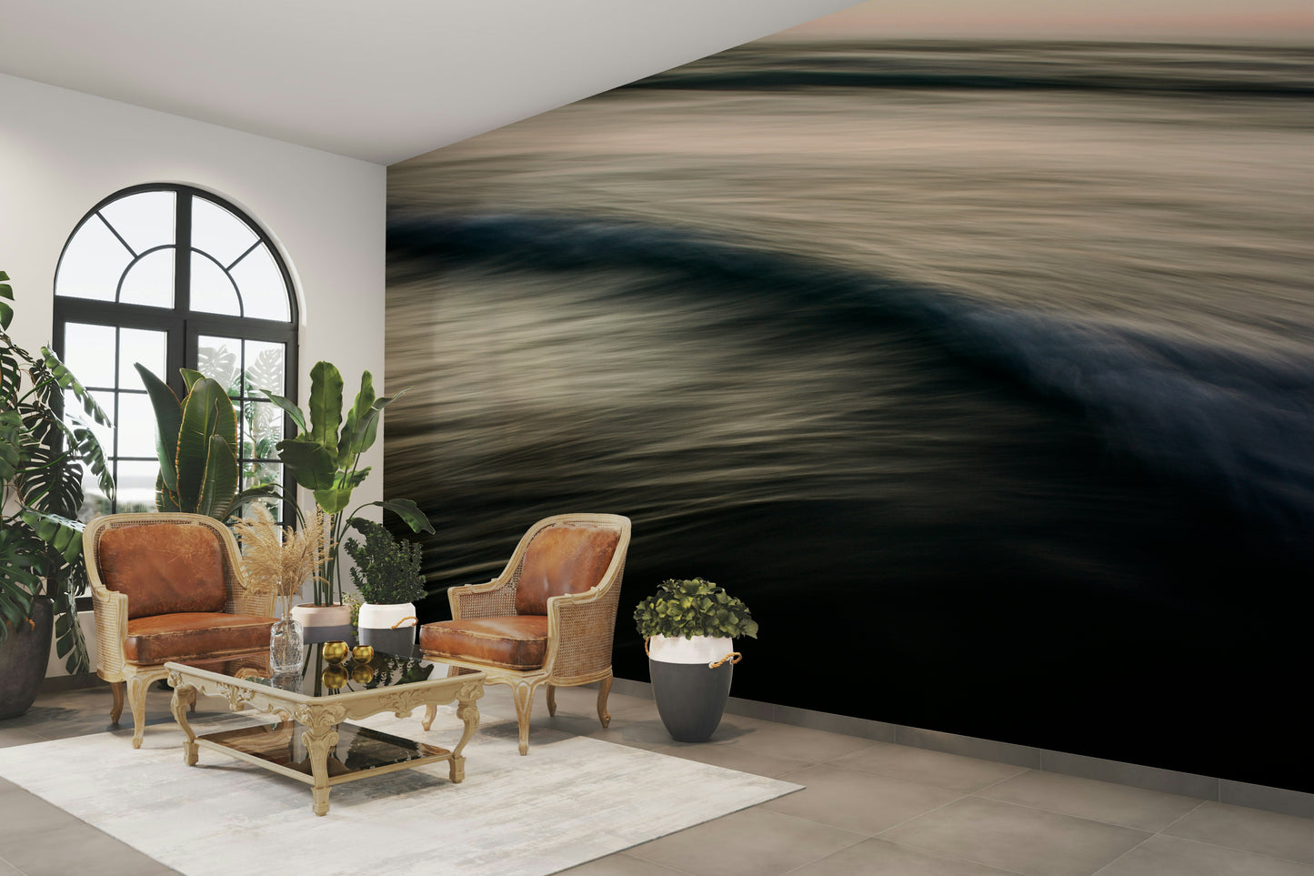 A contemplative wave texture wallpaper mural for a feature wall.

