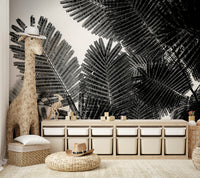 An artistic modern mural on minimalist wallpaper.

